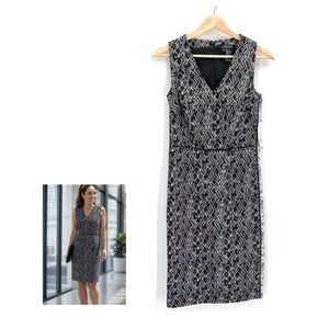 Etcetera Dress NWT Caviar Sleeveless V Neck Midi Sheath Black Gray White Size 0